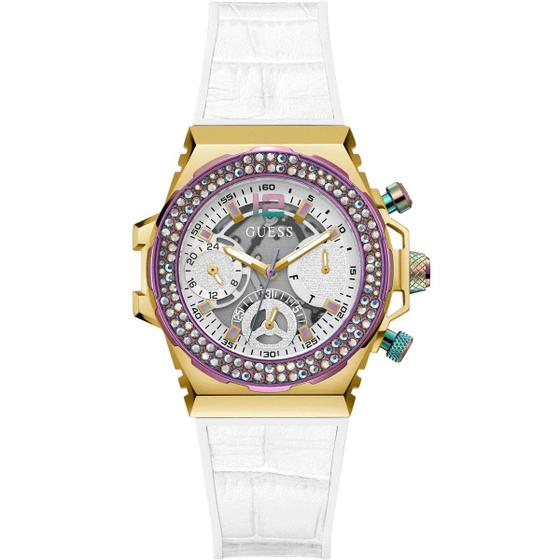 Imagem de Relógio GUESS Fusion Quartz para mulheres com pulseira de couro branco