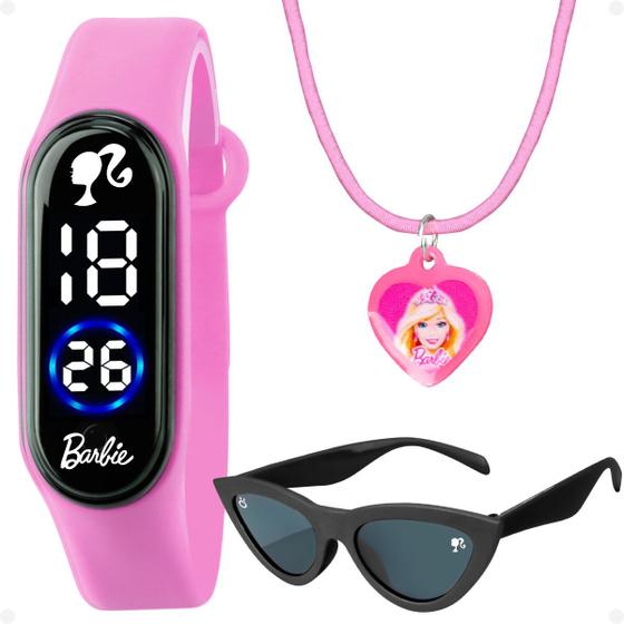 Imagem de Relogio infantil barbie digital + colar + oculos proteção uv criança pulseira ajustavel rosa menina