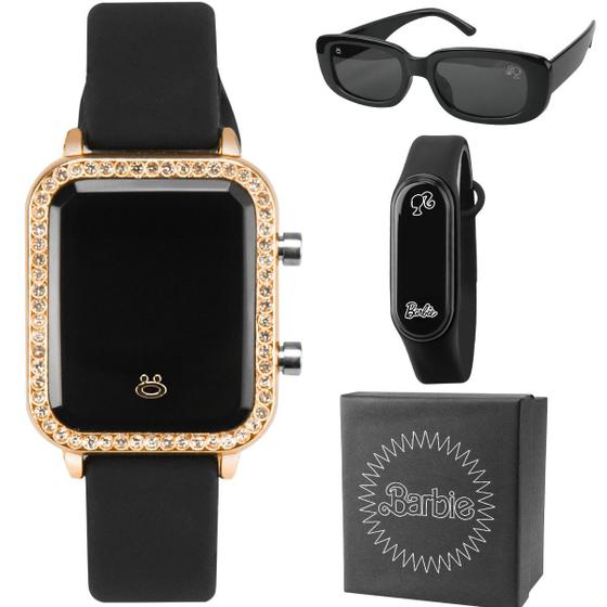 Imagem de Relogio infantil digital preto strass + caixa + oculos sol qualidade premium led pulseira ajustavel