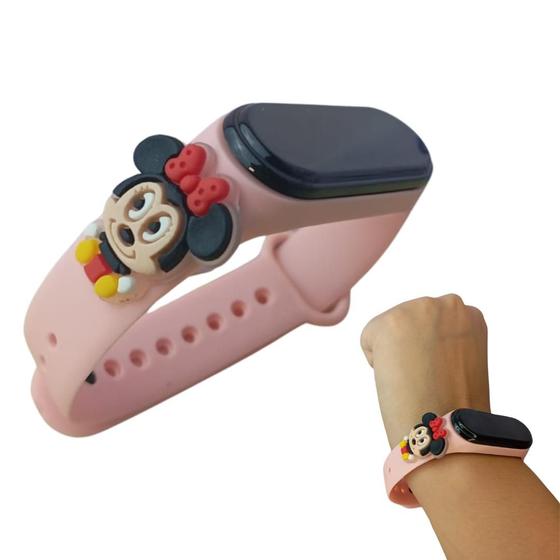 Imagem de Relógio Infantil Menina Minnie Mouse Rosa Claro Digital A Prova Dagua