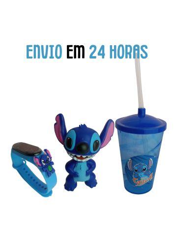 Imagem de Relógio Infantil Stitch Com Copo Infantil Mais Boneco Stitch Menino Para Crianças Novo