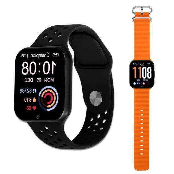 Imagem de Relógio Inteligene Smartwatch Smart Champion Ch50033P Troca Pulseira Preto Laranja