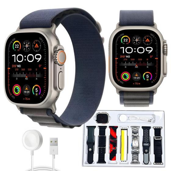 Relógio inteligente 2024 Watch Ultra + 7 Pulseiras Bluetooth para android e iOs modo esporte 49mm 2.2'' Menor preço em Relógio inteligente 2024 Watch Ultra + 7 Pulseiras Bluetooth para android e iOs modo esporte 49mm 2.2''