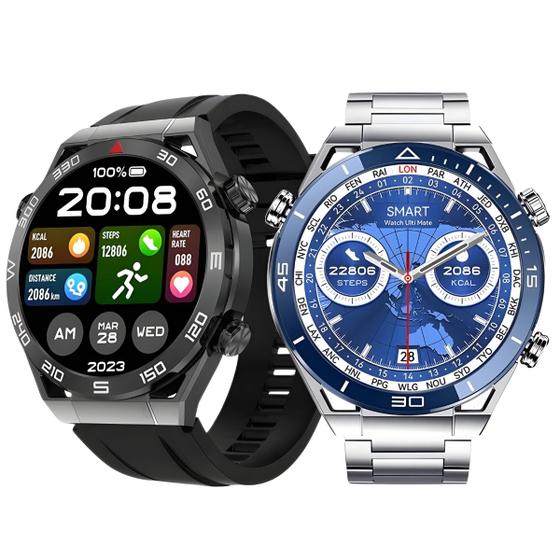 Relogio Inteligente Masculino Smart Watch Redondo C/2 Pulseira Extra ...