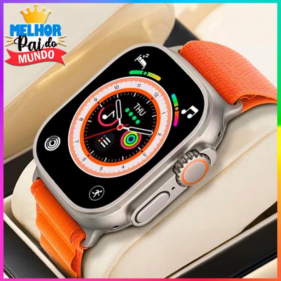 Imagem de Relógio Inteligente Presente para Paizão Smartwatch Tela Grande Melhor Carregador Laranja Masculino e Feminino