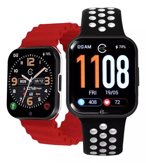 Imagem de Relógio Inteligente Smartwatch Champion Troca Pulseiras Preto Vermelho Original Ch50033D