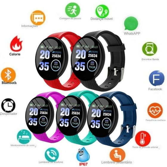 Imagem de Relógio Inteligente Smartwatch D18 com Frequência Cardíaca, Contagem de Passos