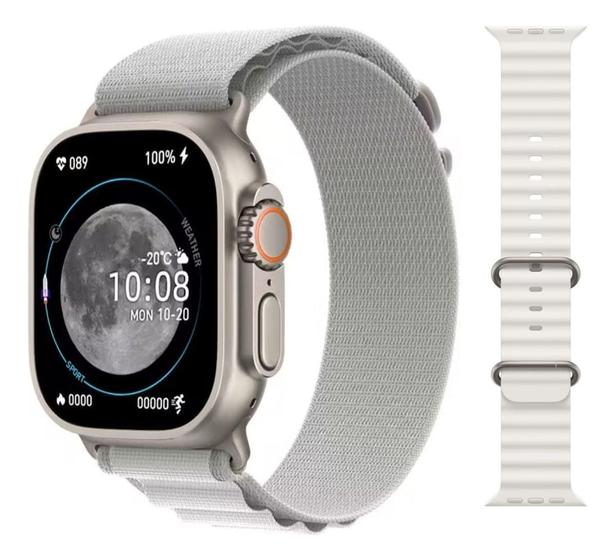 Imagem de Relógio Inteligente Smartwatch Hw9 Ultra Max Branco - Série 9, Tela Amoled, GPS, Bússola, Pulseira Extra