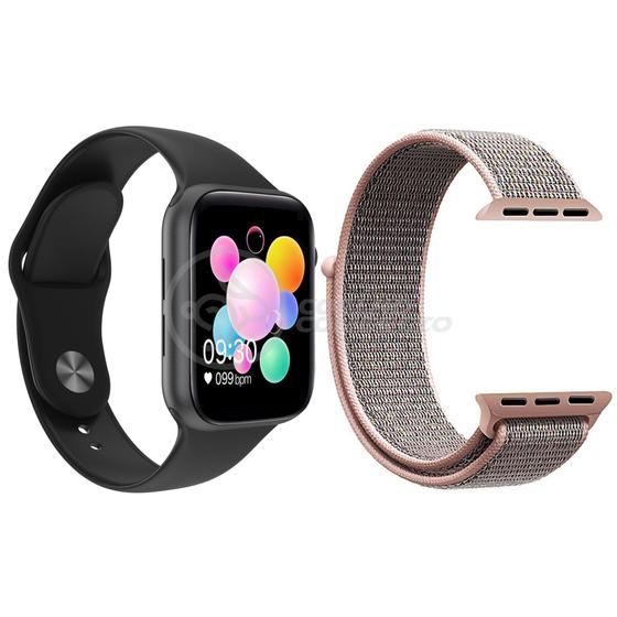 Imagem de Relógio Inteligente SmartWatch U78 Plus Preto Android iOS + 1 Pulseira Extra Nylon Rosa