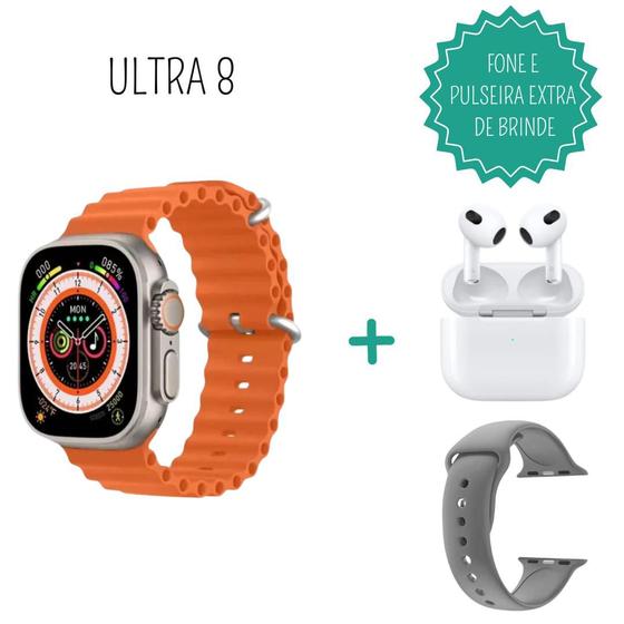 Imagem de Relógio Inteligente Smartwatch Ultra 8 C/ duas Pulseiras + Fone de ouvido bluetooth