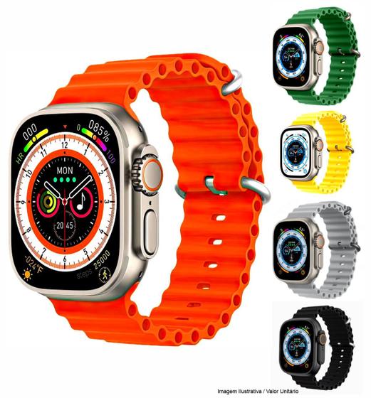 Imagem de Relógio Inteligente Smartwatch Ultra Unissex WatchFaces Bluetooth Gps NFC Monitor Cardíaco Passos Sono Atende Ligações Carrega Indução 