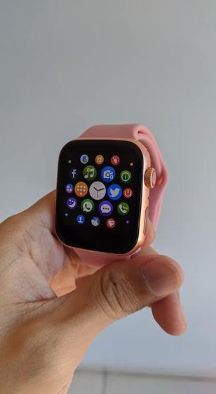 Relógio Inteligente SmartWatch W34 S Troca Pulseira Ligações Monitor Cardíaco Android e iOS - Rose- Fit Menor preço em Relógio Inteligente SmartWatch W34 S Troca Pulseira Ligações Monitor Cardíaco Android e iOS - Rose- Fit