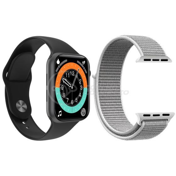 Imagem de Relógio Inteligente SmartWatch X16 Preto com Jogos Android iOS + 1 Pulseira Extra Nylon Branco