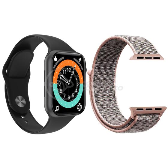 Imagem de Relógio Inteligente SmartWatch X16 Preto com Jogos Android iOS + 1 Pulseira Extra Nylon Rosa