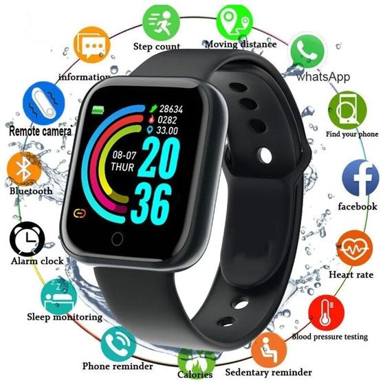 Imagem de Relogio Inteligente Y68 Smartwatch Bluetooth Preto Compativel com todos celulares