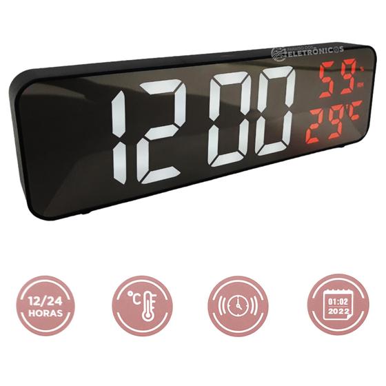 Imagem de Relógio Led Despertador Temperatura Alarme Data Espelhado Casa Escritório ZB4003