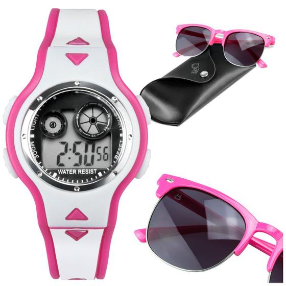 Imagem de Relogio led infantil digital rosa + case premium + oculos original esportivo ajustavel criança rosa