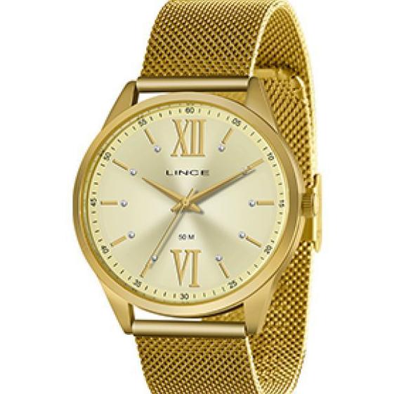 Imagem de Relogio Lince Feminino Dourado algarismos romanos e strass LRGH161L C3KX