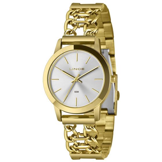 Imagem de Relogio Lince Feminino Dourado banhado folheado prata pulseira com elos moderno luxo prova dagua de aço LRG4773L36 S1KX