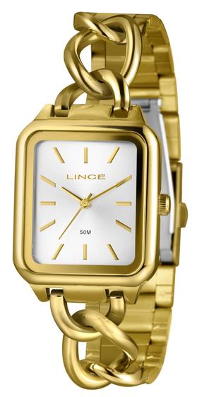 Imagem de Relogio Lince Feminino Dourado Prata quadrado retangular social pulseira com elos moderno sofisticado LQG4825L30 S1KX