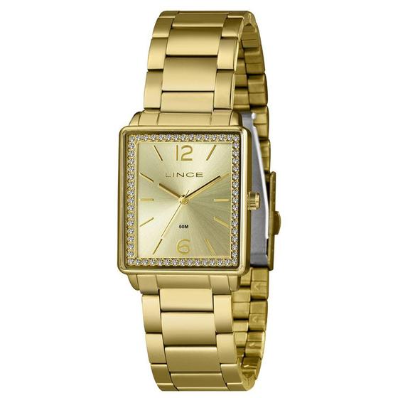 Imagem de Relogio Lince Feminino quadrado retangular dourado a prova dagua LQG4737L28 C2KX