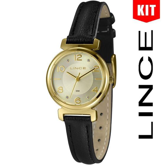 Imagem de Relógio LINCE KIT feminino dourado couro LRCH176L28 K00LC2PX