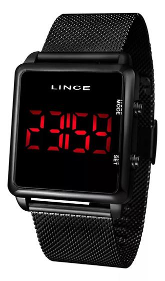 Imagem de Relógio Lince Led Digital Quadrado Preto Pulseira Mesh Mdn4596l Pxpx