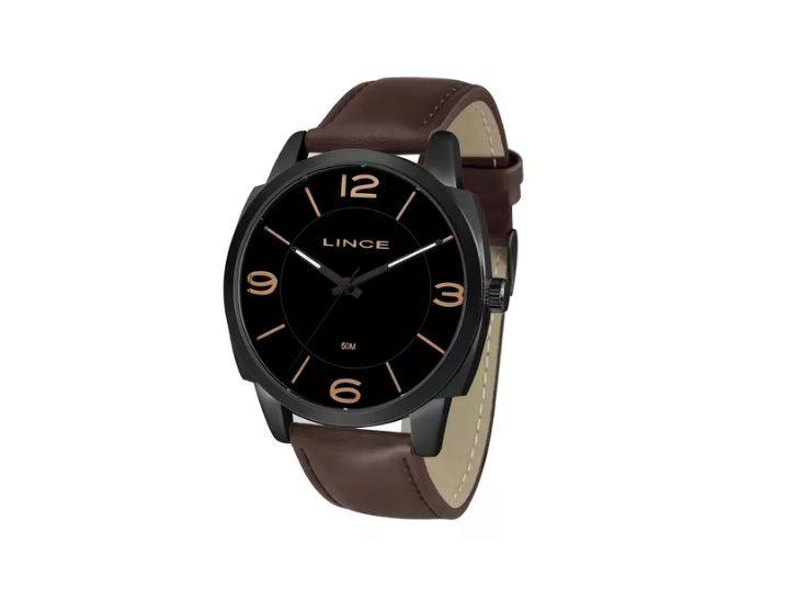 Imagem de Relogio Lince Masculino grande  preto pulseira de couro marrom a prova dagua MRC4542L P2NX