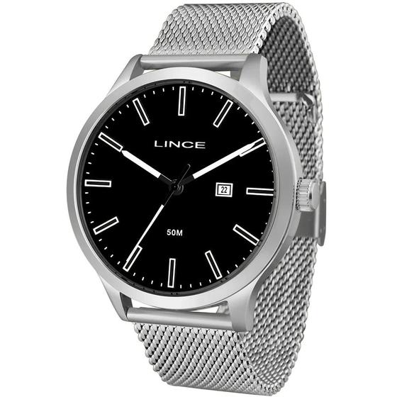 Imagem de Relogio Lince Masculino prata preto calendario minimalista moderno pulseira esteira a prova dagua MRM4494L P1SX