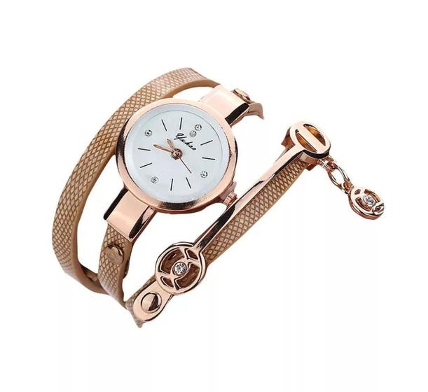 Imagem de Relógio Luxo Feminino Pulseira Couro Dourado