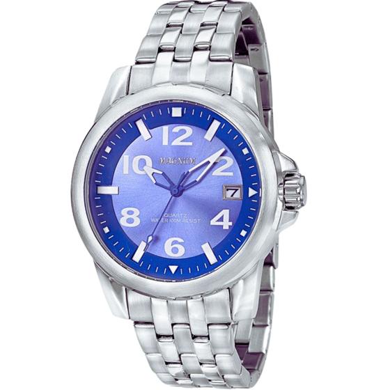 Imagem de Relógio Magnum Masculino Clássico Aço Inox Prata com Fundo Azul Analógico com Calendário Resistente a Água MA33022F