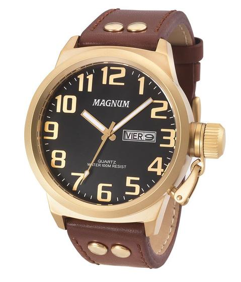 Imagem de Relógio Magnum Masculino Ma32952p Dourado Couro Marrom