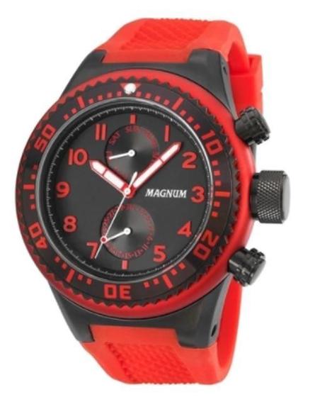 Imagem de Relógio Magnum Masculino Preto Pulseira Silicone Vermelho