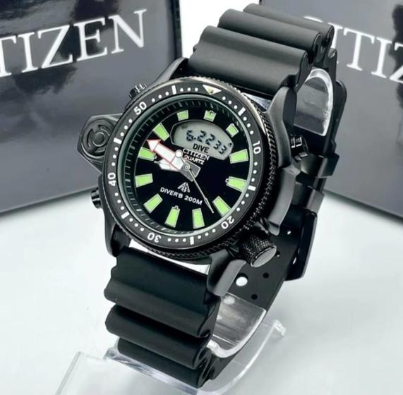 Relógio Masculino All Black Estilo Esportivo de Mergulho 100M à Prova DÁgua com Cronômetro e Pulseira em Aço Inoxidável - Ctz