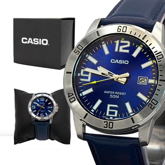 Imagem de Relógio Masculino Analógico Casio Prata Couro Azul Original Prova D'água Garantia 1 ano 