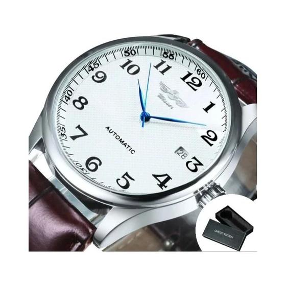 Imagem de Relógio Masculino Automático Mecânico - Estilo Clássico Retrô com Pulseira de Couro e Aço