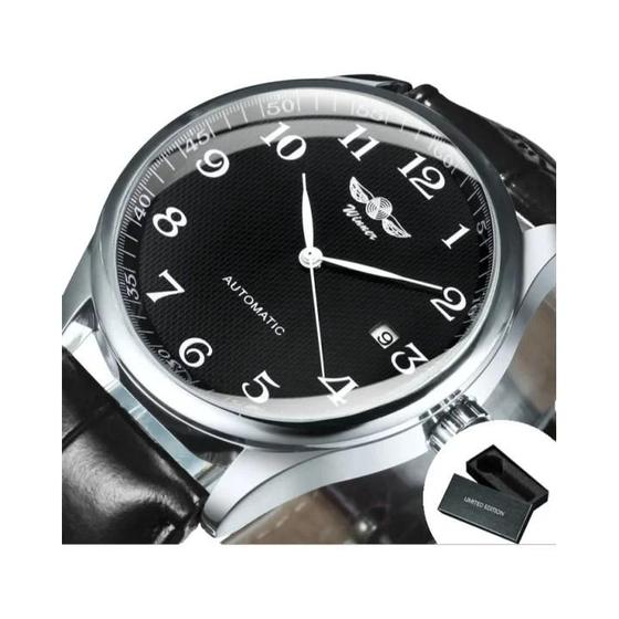 Imagem de Relógio Masculino Automático Mecânico - Estilo Clássico Retrô com Pulseira de Couro e Aço