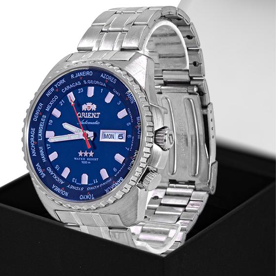 Imagem de Relógio Masculino Automático Orient Prata Mostrador Azul Original Prova D'água Garantia 1 ano 469SS057F D1SX