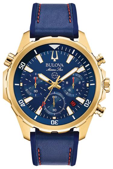 Imagem de Relógio Masculino Bulova Marine Star Couro Azul/Gold 97B168