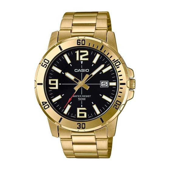 Imagem de Relogio Masculino Casio Dourado Fundo Preto com Data MTP-VD01G-1BVUDF