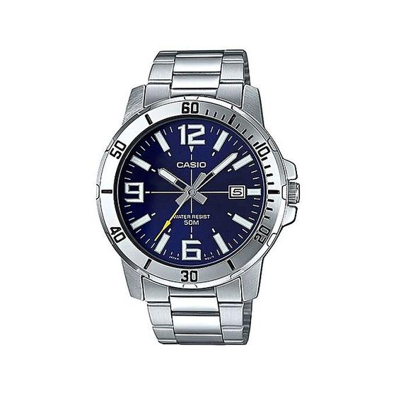 Imagem de Relógio Masculino Casio Prata Fundo Azul Analógico Com Data