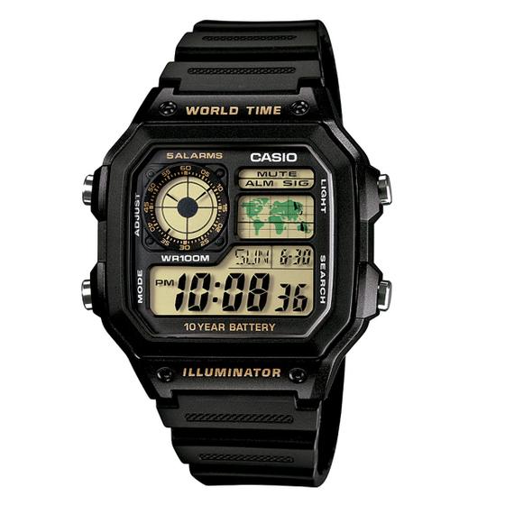 Imagem de Relógio Masculino Casio Preto Hora Mundial AE-1200WH-1BVDF Prova DAgua