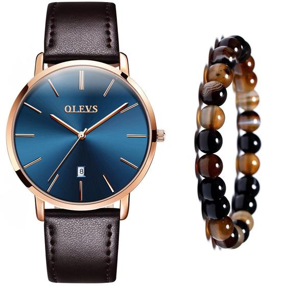 Imagem de Relógio Masculino Casual Dourado De Luxo + Pulseira Bolinhas