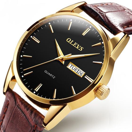 Imagem de Relógio Masculino Casual Olevs Dourado Pulseira De Couro