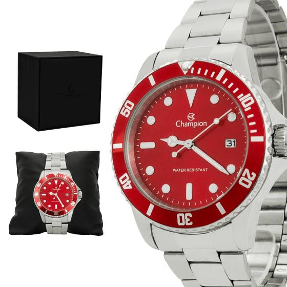 Relogio Masculino Champion Analogico Aço Inoxidavel Prata Mostrador Vermelho Original Resistente a Agua 1 Ano de Garantia CA31266V Imagem de Relogio Masculino Champion Analogico Aço Inoxidavel Prata Mostrador Vermelho Original Resistente a Agua 1 Ano de Garantia CA31266V