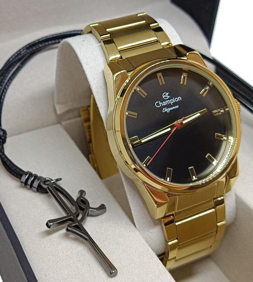 Imagem de Relógio Masculino Champion Original A Prova Dágua 50m  Analógico Dourado + Colar CN27590C