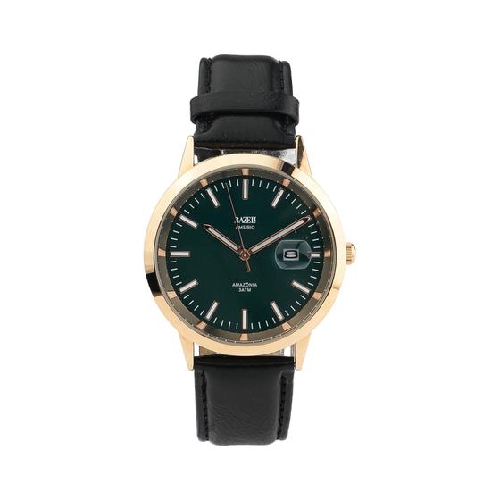 Imagem de Relógio Masculino Couro Amazônia Fundo Verde Rosé Gold 40mm