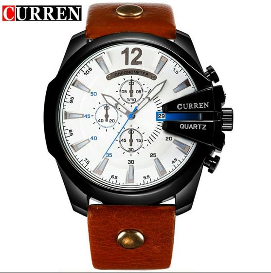 Imagem de Relógio Masculino Curren 8176 Analógico Aço Inox Pulseira Couro