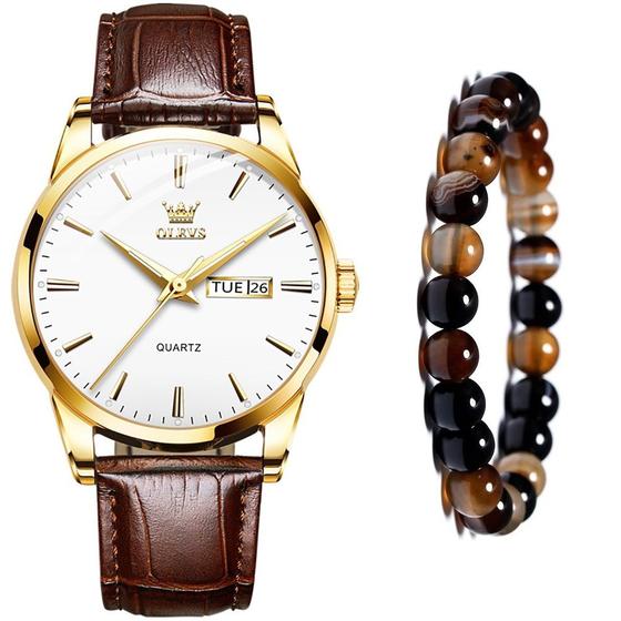 Imagem de Relógio Masculino De Luxo Dourado Casual + Pulseira Bolinhas