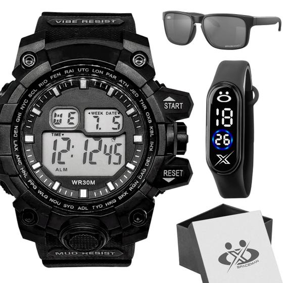 Imagem de Relogio masculino digital prova dagua + oculos proteção uv alarme cronometro data qualidade premium